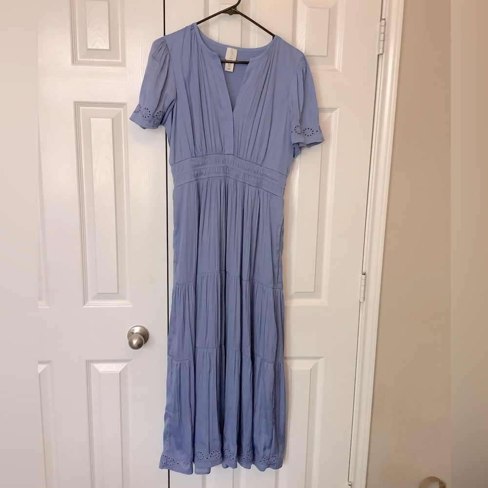 Joie Elegant Blue Periwinkle Midi Dress Short Sleeve Pleated M